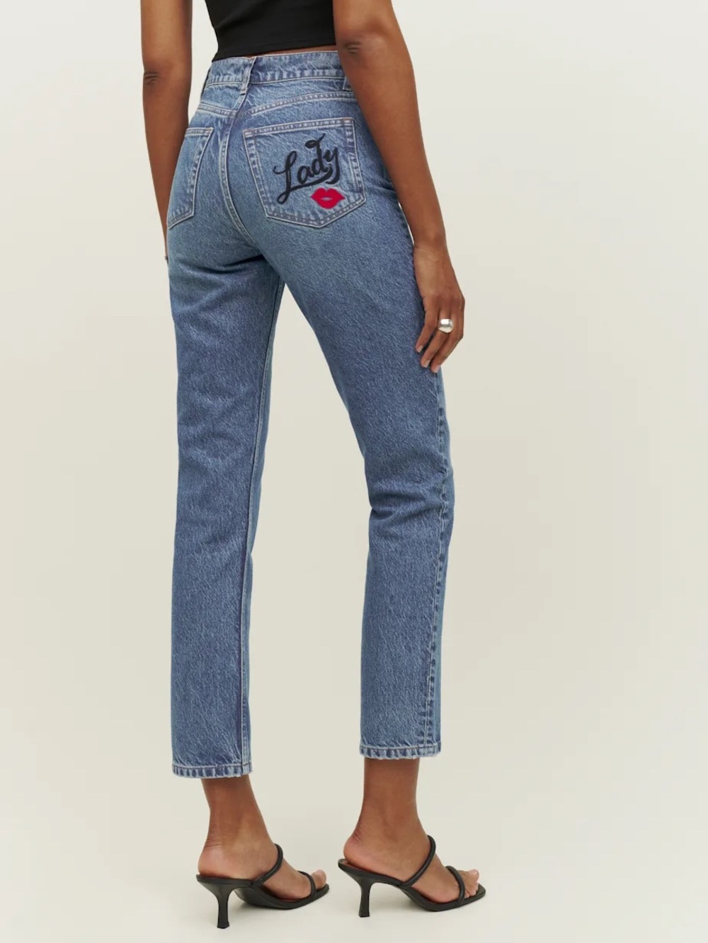 Reformation Cynthia High Rise Straight Jeans Lady Embroidery